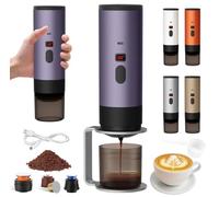 Machine a Cafe Portable avec Support,2025 Nouveau Cafetière Portable 3 en 1,Affichage Intelligent Machine a Cafe,Rechargeable Cafetiere Electrique Compatible avec Cup et Café Moulu (Violette-1)