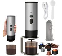 Machine à Café Portable de Voyage, Chauffage Rapide 3 En 1 Cafetiere Portable 12V/72w, Rechargeable Cafetiere Camping avec support, Auto-Chauffage/15 bar/Affichage Intelligent (gris)