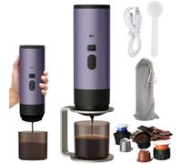 Machine à Café Portable de Voyage, Chauffage Rapide 3 En 1 Cafetiere Portable 12V/72w, Rechargeable Cafetiere Camping avec support, Auto-Chauffage/15 bar/Affichage Intelligent (pourpre)