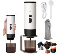 Machine à Café Portable de Voyage, Chauffage Rapide 3 En 1 Cafetiere Portable 12V/72w, Rechargeable Cafetiere Camping avec support, Auto-Chauffage/15 bar/Affichage Intelligent (blanc)