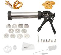 Machine à churro Maker : pistolet à churro et à biscuits en acier inoxydable 304, presse à biscuits multifonction 3 en 1 avec 1 disque churro creux, 4 disques churro, 6 disques à biscuits et 7