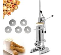 Machine à churro manuelle avec corps amovible, remplissage de confiture de fruits, base antidérapante, 5 moules en forme de moule - Idéal pour hôtels, cafétérias, boulangeries