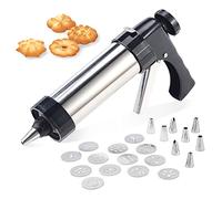 Machine a Churros Appareil a Churros Seringue Patisserie Inox Professionnelle Presse a Biscuit Pistolet Patisserie avec 13 Disques Biscuits et 8 Douilles pour La Fabrication de Biscuits Gâteaux
