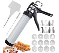Machine a Churros,Presse à Biscuits pour Pâtisseries - Appareil a Churros avec 12 Pochoirs, 8 Douilles et Poche à Douille - Presse à Churro Pistolet à Pâtisserie pour Gâteaux Dessert et Biscuits