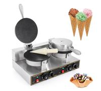 Machine à Cônes Crème cornets de glace électrique, appareil professionnel 2400 W, gaufrier antiadhésif en acier inoxydable, moule à rouleaux d'œufs à double tête, pour pizzas, crêpes, omelet