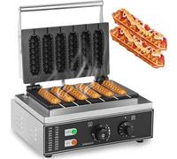 Machine à corndogs électrique 6 pièces, gaufrier commercial 1550W avec température réglable 50-300℃ et minuteur, antiadhésif pour bars à snacks
