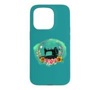 Machine à Coudre à manivelle de Style Vintage et Fleurs Coque pour iPhone 15 Pro