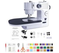Machine à coudre avec table d'extension, 39 points intégrés, lumière LED, pédale à 2 vitesses et kit d'accessoires pour projets de bricolage et cadeau parfait pour machine à coudre pour débutants