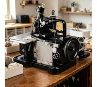 Machine à coudre industrielle surjeteuse - 3000 points par minute, surjeteuse robuste avec cadre en métal pour coton et soie (noir)
