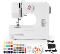 Machine à coudre mécanique pour débutants et débutants, 12 programmes de points, bras libre, lumière de couture et démarreur électrique avec pédale et kit de couture (dernière version lisse)