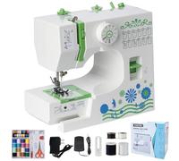 Machine à Coudre Portable Débutant, Qoosea 12 Modèles de Points Sewing Machine avec Kit Accessoires et Lumière LED, Multifonction Petite Machine à Coudre électrique pour DIY et Vêtements Vert