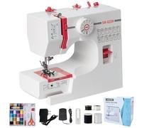 Machine à Coudre Portable Débutant, Qoosea 12 Modèles de Points Sewing Machine avec Kit Accessoires et Lumière LED, Multifonction Petite Machine à Coudre électrique pour DIY et Vêtements Rouge