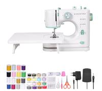 Machine à coudre pour débutants avec 16 programmes de point, double aiguille double fil, machine à coudre électrique avec pédale de pied, 2 vitesses, lumière LED, table d'extension et accessoires pour