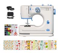 Machine à coudre simple, idéale pour les débutants, 12 points intégrés, ensemble de base de couture inclus dans la livraison, 2 pédales de vitesse, parfaite pour l'usage domestique-2 (Bleu&Blanc)