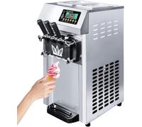Machine à Crème Glacée Commerciale 18L/h 1250W 3 Saveurs, Machine à Glace Italienne Trémie Nettoyage Automatique, pour Yaourt Café Snack-Bar Restaurant Supermarché