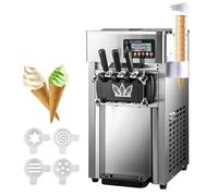 Machine à Crème Glacée Commerciale 18L/H 3 Saveurs, 1200W Machine à Glace Italienne Trémie, Panneau LCD, Pré-refroidissement Nettoyage Automatique, pour Yaourt Café Snack-Bar Restaurant