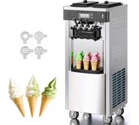 Machine à Crème Glacée Commerciale 20-28L/h 2200W 3 Saveurs, Machine à Glace Italienne Trémie, Panneau LED à Nettoyage Automatique, Professionnelle Réfrigération de Nuit, pour Yaourt Café Snack-Bar