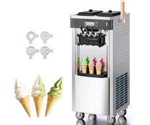 Machine à Crème Glacée Commerciale 20-28L/h 2200W 3 Saveurs, Machine à Glace Italienne Trémie, Panneau LED à Nettoyage Automatique, Professionnelle Réfrigération de Nuit, pour Yaourt Café Snack-Bar