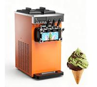 Machine à crème glacée molle commerciale 15-21 L/H, machine à glace molle à 3 saveurs avec double trémie de 3,5 L x 2 et écran LCD, pour magasin de crème glacée, boulangerie, restaurant, café Orange