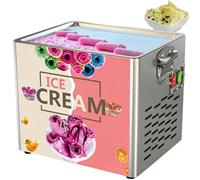 Machine à crème glacée roulée commerciale, wok en acier inoxydable avec 2 pelles, vous pouvez faire des rouleaux de glace aux fruits du dragon, du yaourt frit aux cerises