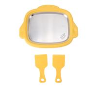 Machine à crème glacée roulée, plaque froide instantanée en acier inoxydable 304 avec 2 pelles, plateau à rouleaux de crème glacée refroidissant uniformément pour des activités (Jaune)