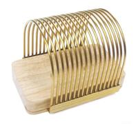Machine à découper à pain en acier inoxydable avec poignée en bois de chêne, base antidérapante, ustensile de cuisine multifonction 14 x 9,3 x 10,3 cm or argent pour pain, gâteaux, pâtisserie, cuisine