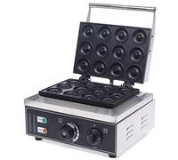 Machine à Donuts Électrique 1550W, 12 Moules Antiadhésifs - Friteuse à Beignets Professionnelle pour Café, Boulangerie & Maison | Réglage Température 50-300°C & Minuterie, Acier Inoxydable, 220V