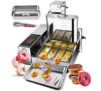 Machine à Donuts Professionnelle 2000W Automatique, Panneau de Commande Intelligent, Friteuse à Donuts en Acier Inoxydable Épaisseur Réglable pour Boulangerie Café Food Truck Restaurant Traiteur,4Row