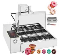 Machine à Donuts Professionnelle 2000W Automatique, Panneau de Commande Intelligent, Friteuse à Donuts en Acier Inoxydable Épaisseur Réglable pour Boulangerie Café Food Truck Restaurant Traiteur,6Row