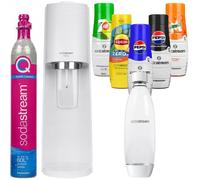 SodaStream Machine à Eau Pétillante Terra Blanc - Pack 1 Bouteille 1L + 5 Sirops Pepsi, Pepsi MAX, Mirinda, 7UP, Lipton Pêche Zéro