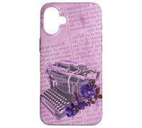 Machine à écrire Manuelle Vintage Art Floral Journal Violet Typiste Coque pour iPhone 16 Plus
