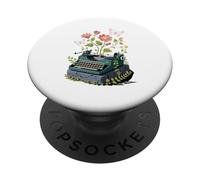 Machine à Écrire Vintage Fleurs Papillons Écriture Poétique PopSockets PopGrip Adhésif