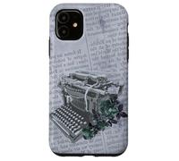 Machine à écrire Vintage Manuelle Art Floral Journal Gris dactylographie Coque pour iPhone 11