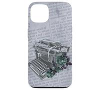 Machine à écrire Vintage Manuelle Art Floral Journal Gris dactylographie Coque pour iPhone 13