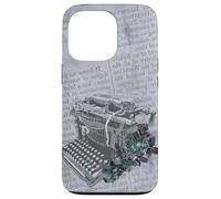 Machine à écrire Vintage Manuelle Art Floral Journal Gris dactylographie Coque pour iPhone 13 Pro