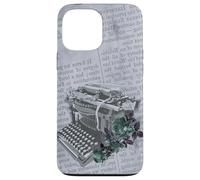 Machine à écrire Vintage Manuelle Art Floral Journal Gris dactylographie Coque pour iPhone 13 Pro Max