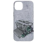 Machine à écrire Vintage Manuelle Art Floral Journal Gris dactylographie Coque pour iPhone 14 Plus
