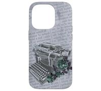 Machine à écrire Vintage Manuelle Art Floral Journal Gris dactylographie Coque pour iPhone 14 Pro