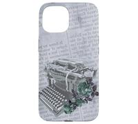 Machine à écrire Vintage Manuelle Art Floral Journal Gris dactylographie Coque pour iPhone 15