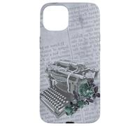 Machine à écrire Vintage Manuelle Art Floral Journal Gris dactylographie Coque pour iPhone 15 Plus