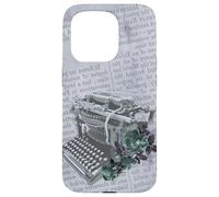 Machine à écrire Vintage Manuelle Art Floral Journal Gris dactylographie Coque pour iPhone 15 Pro