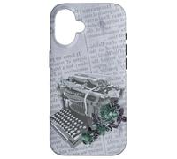 Machine à écrire Vintage Manuelle Art Floral Journal Gris dactylographie Coque pour iPhone 16