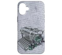 Machine à écrire Vintage Manuelle Art Floral Journal Gris dactylographie Coque pour iPhone 16 Plus