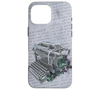 Machine à écrire Vintage Manuelle Art Floral Journal Gris dactylographie Coque pour iPhone 16 Pro Max