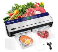 Machine à emballer sous vide 7 en 1, 65 kPa, 30 mm plus long, avec 50 sacs sous vide pour vide/joint/riz/mode sec humide, cutter intégré et affichage numérique LED visible du compte à rebours