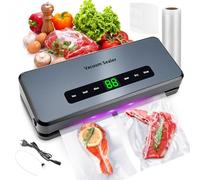 Machine à emballer sous vide 8 en 1, 65 kPa, 30 mm de plus long avec 30 sacs sous vide pour vide/joint/riz/mode sec humide, cutter intégré, rangement de sac en rouleau, affichage LED (gris)