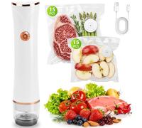 Machine à emballer sous vide portable sans fil avec réservoir d'eau visible, rechargeable par USB-C, économiseur de repas avec 30 sacs d'emballage sous vide réutilisables pour congélateur et camping