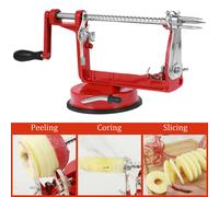 Machine à éplucher les fruits 3 en 1, manivelle, trancheur de fruits, Corer, coupe-peau de pomme, outil d'épluchage, dissolvant de peau de fruits tranchant, Gadget de cuisine Rouge