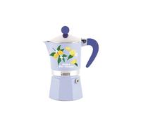 Machine à espresso Bialetti Rainbow Celeste 3 tasses Moka plaque compatibilités gaz électrique vitroceramique Bleu clair motif citron