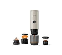 Prixton Machine à Espresso Portable Roma, Compatible avec Café Moulu et Capsules, 19 Bars de Pression, Puissance de 80 W, Réservoir de 80 ml, Arrêt Automatique de Sécurité, Adaptateurs Inclus (Crème)